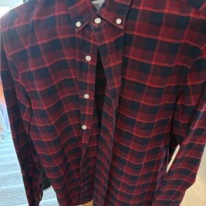 GAP Men's Red and Navy Plaid Button Down Shirt